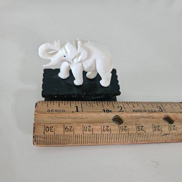 Vintage Small Carved Genuine Ivory Figure on Black Wood Stand, Made in Hong Kong - Picture 2 of 9